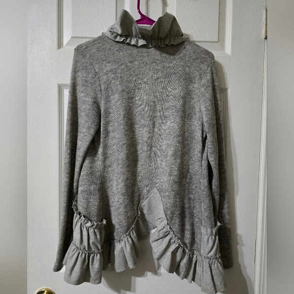 A'Reve Anthropologie Ruffled Open Front Cardigan, Wool Blend, Curved Hem, EUC! - Picture 6 of 11